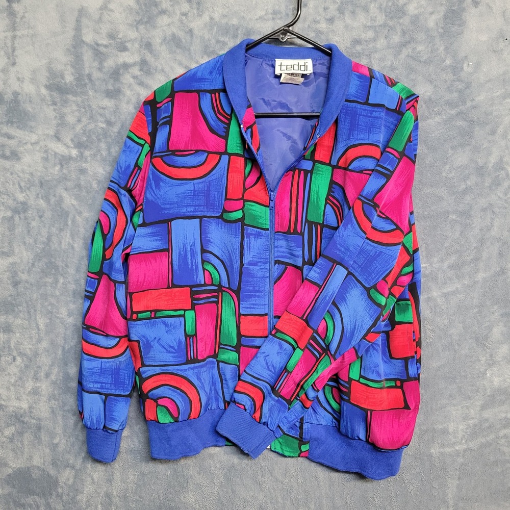 Teddi Vintage 80s 90s Abstract Geometric Bomber Jacket - Medium